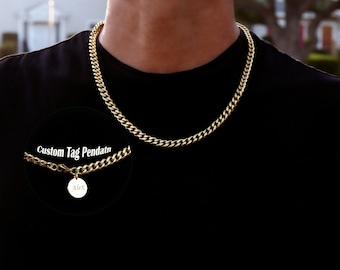 Men's Gold Cuban Link Chain, Personalized Stainless Steel Necklace, 7mm