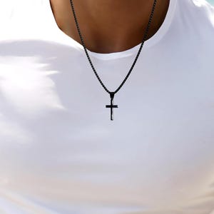 Cross Necklace, Stainless Steel Black Cross Pendant, Mens Cross Necklace, Cross Necklace for Women, Baptism Gift for Him, Christmas Gift