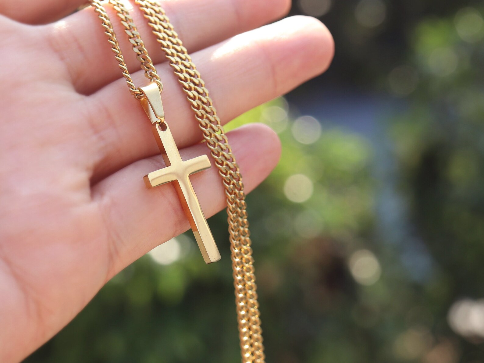 Men's Necklace Gold Cross Necklace Mens Gold Necklace Etsy