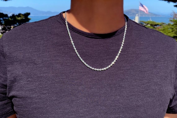 Men's Rope Chain Necklace, Men's Necklace, Silver Chain Necklace