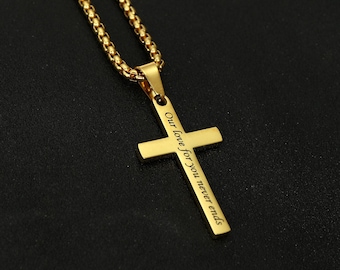 Personalized Gold Cross Necklace: Engraved Stainless Steel Pendant