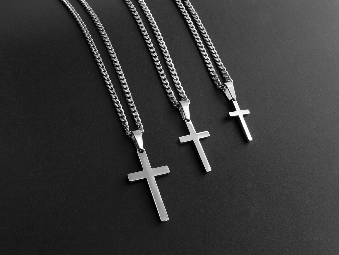 Men's Cross Necklace, Boys Cross Necklace, Waterproof Jewelry, Silver
