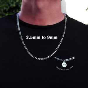 Miami Cuban Chain, Cuban Link Chain, Mens Chain Necklace, Waterproof Chain Necklace, Stainless Steel Silver Chain, 3.5mm,5mm, 7mm, 9mm Chain