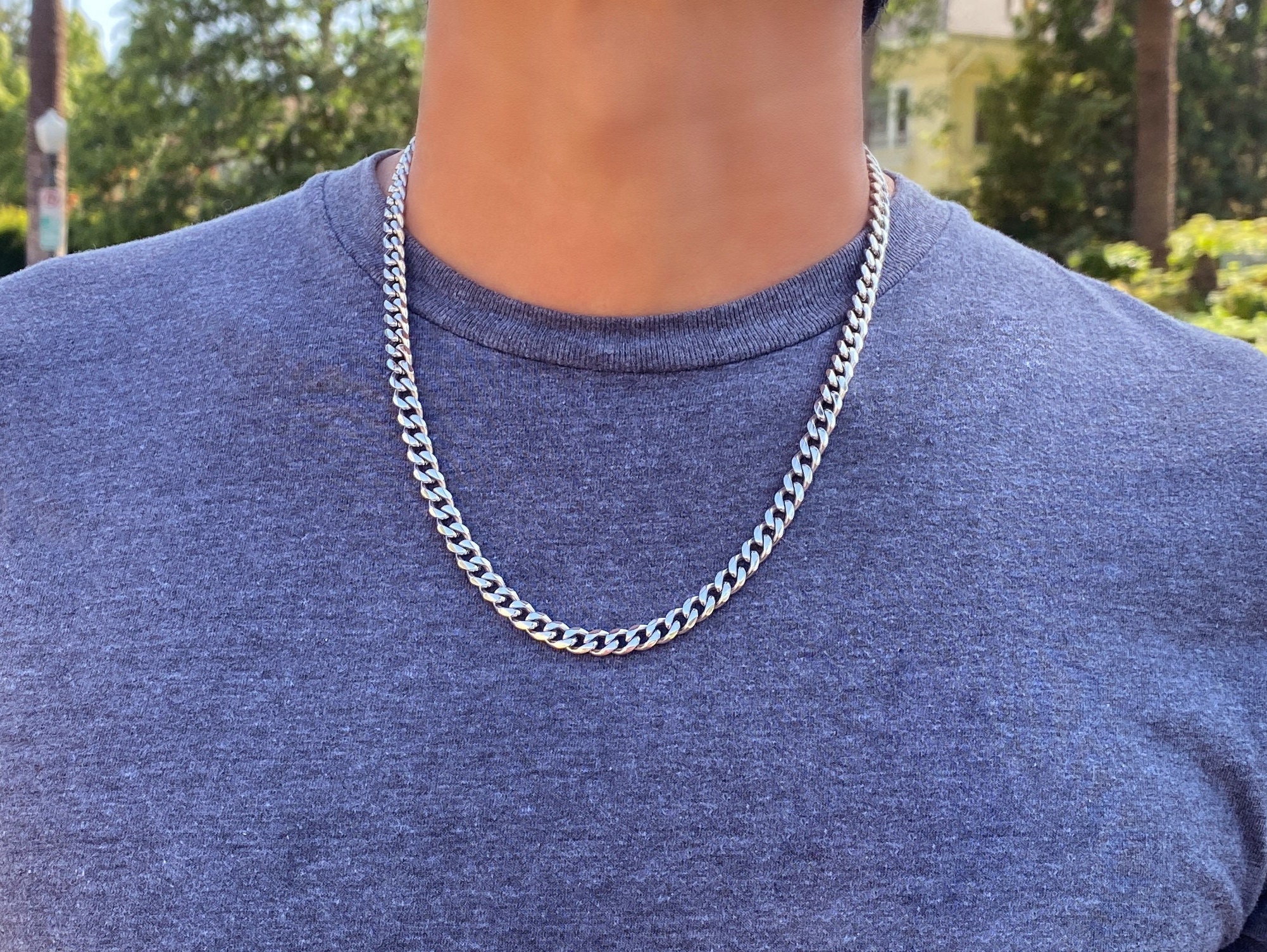 Men's Necklace Silver Chain Necklace for Men 7mm Cuban 