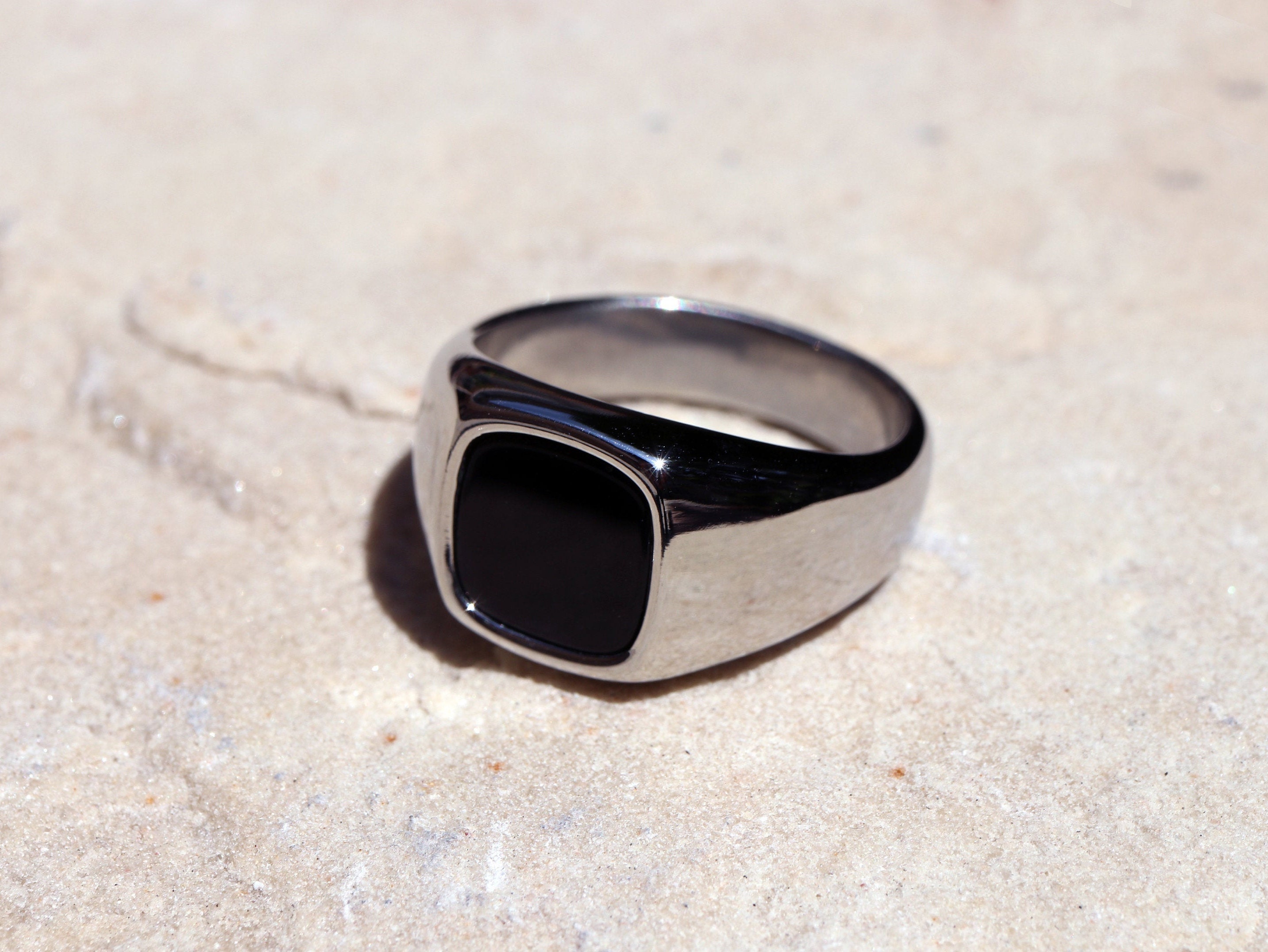 Men's Pinky Ring Black Onyx Styled Ring Men Silver Ring Etsy