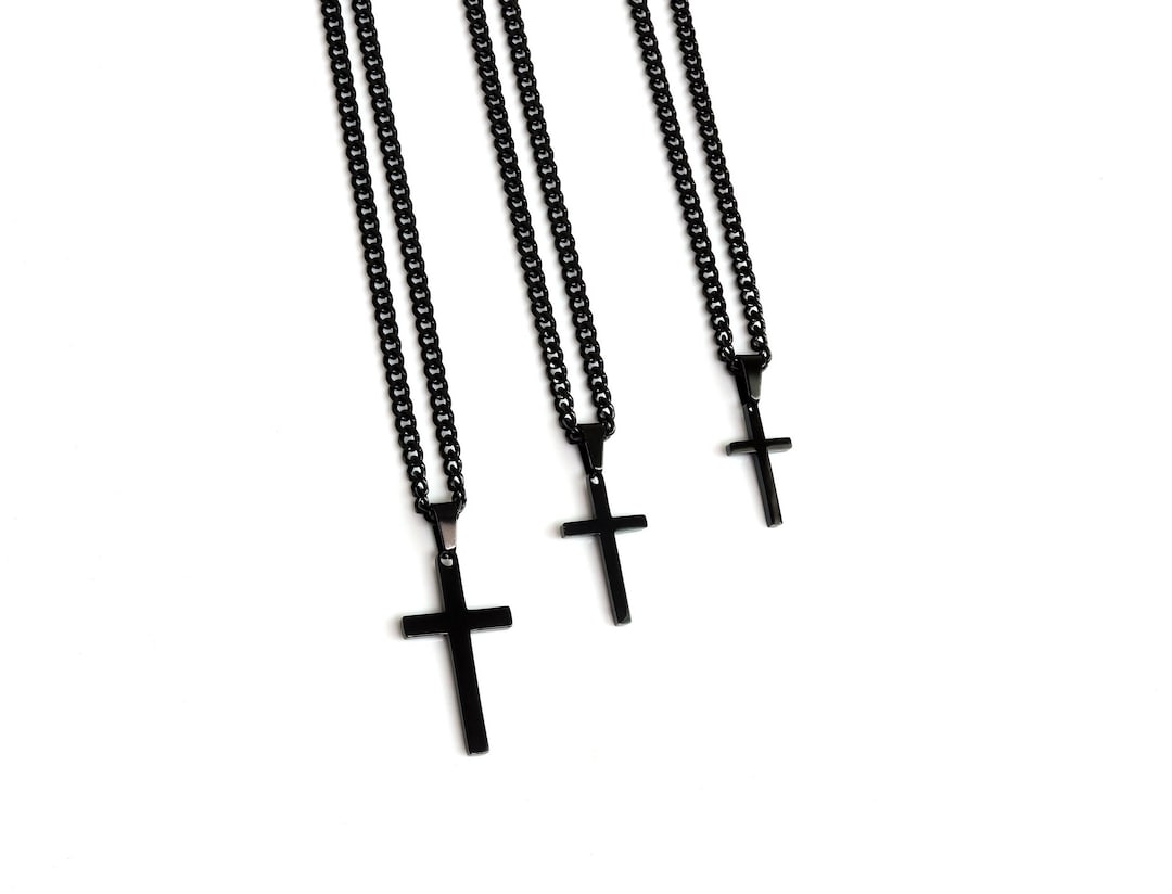 Mens Cross Necklace, Boys Cross Necklace, Black Cross Pendant With