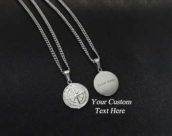Personalized Compass Pendant Necklace, Gold or Silver, Gift for Him