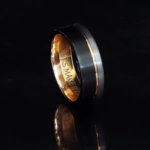 Mens Wedding Band, 8mm Brushed Tungsten Ring, Male Ring, Black And Silver, Rose Gold, Engagement Ring for Men, Personalized Engraved Ring