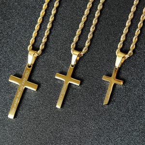 Mens Cross Necklace, Boys Cross Necklace, Men Gold Necklace, Rope Chain Necklace for Men, Men&#39;s Necklace, Gold Cross Necklace for Men
