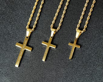 Mens Cross Necklace, Boys Cross Necklace, Men Gold Necklace, Rope Chain Necklace for Men, Men's Necklace, Gold Cross Necklace for Men