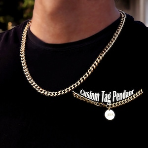 Men&#39;s Gold Cuban Link Chain Necklace: Personalized Stainless Steel, 7mm