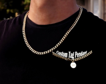 Men's Gold Cuban Link Chain Necklace: Personalized Stainless Steel, 7mm
