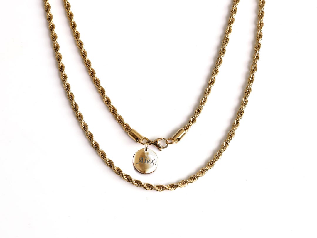 Personalized Gold Rope Chain Necklace, Stainless Steel, Men's and Women ...