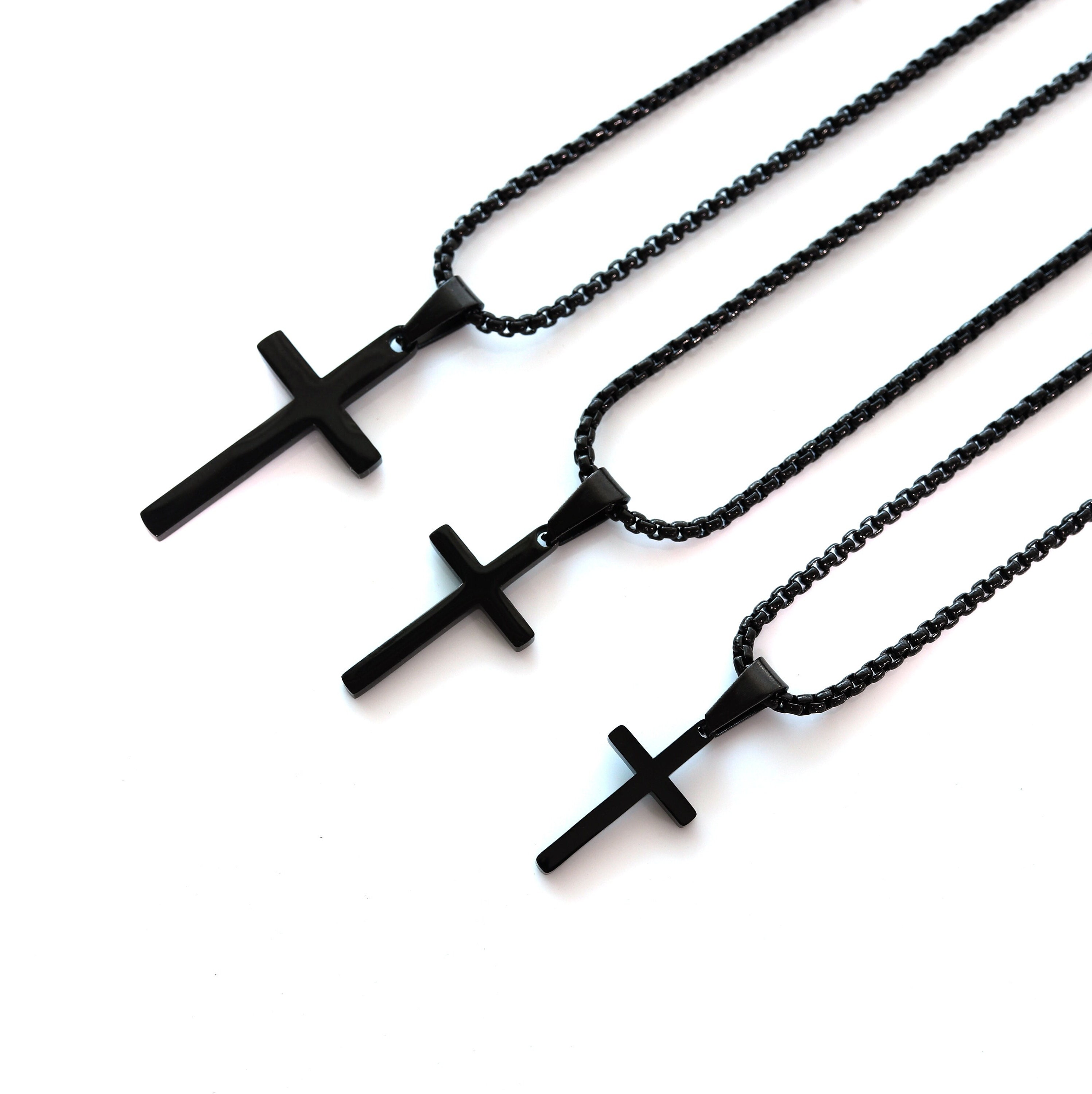 Men's Cross Necklace Boys Cross Necklace Black Cross Etsy