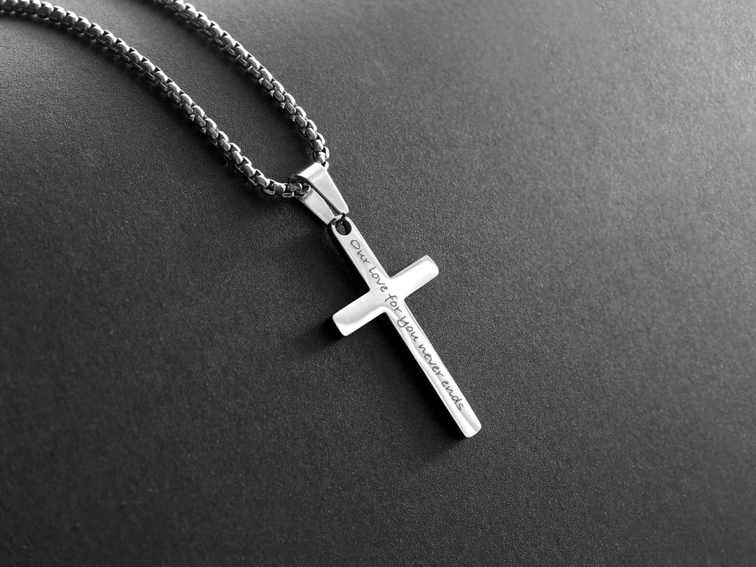 Silver Cross Necklace, Men's Cross Necklace, Personalized Necklace