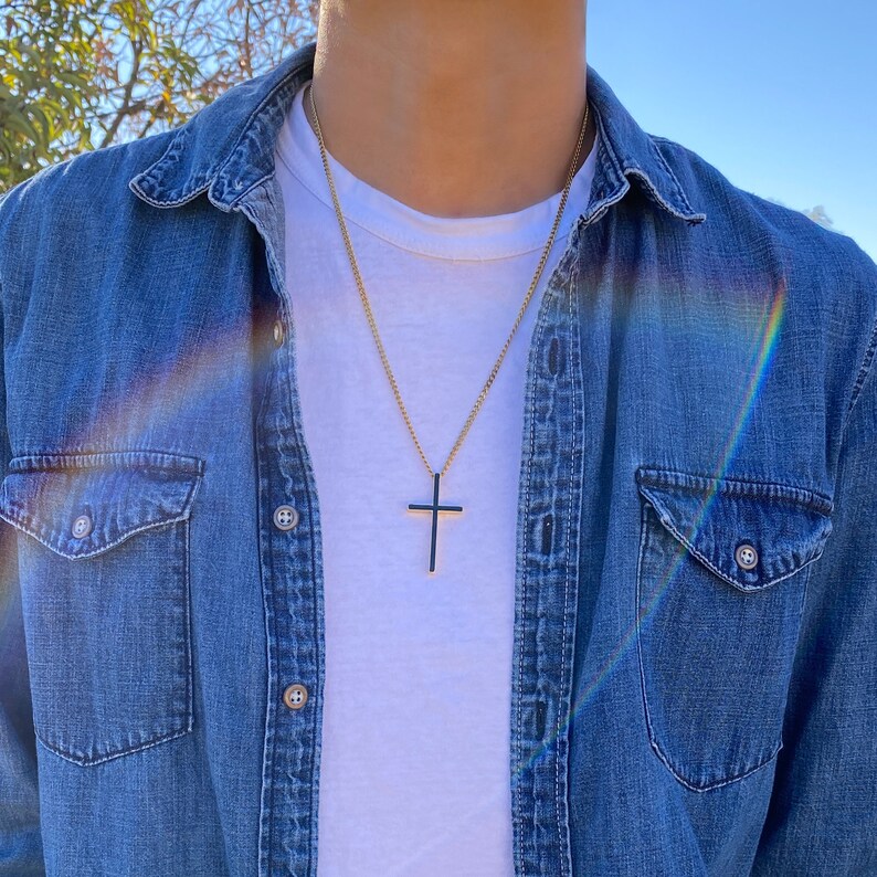 Men's Black Cross Necklace Cross Necklaces for Men Gold Etsy