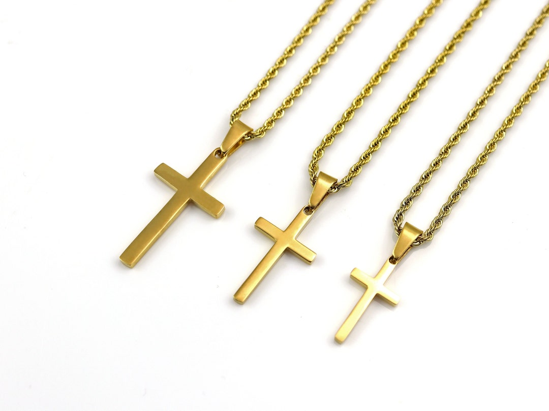 Mens Cross Necklace Boys Cross Necklace Men Gold Necklace Etsy