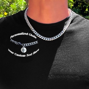 Men&#39;s Chain Necklace, Cuban Link Chain Necklace, Stainless Steel Silver Chain, 9mm Cuban Chain Necklace for Men