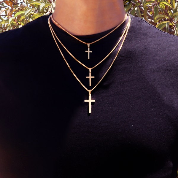 Cross Necklace, Stainless Steel Gold Cross Pendant, Mens Cross Necklace, Cross Necklace for Women, Boys Cross Necklace, Christmas Gift