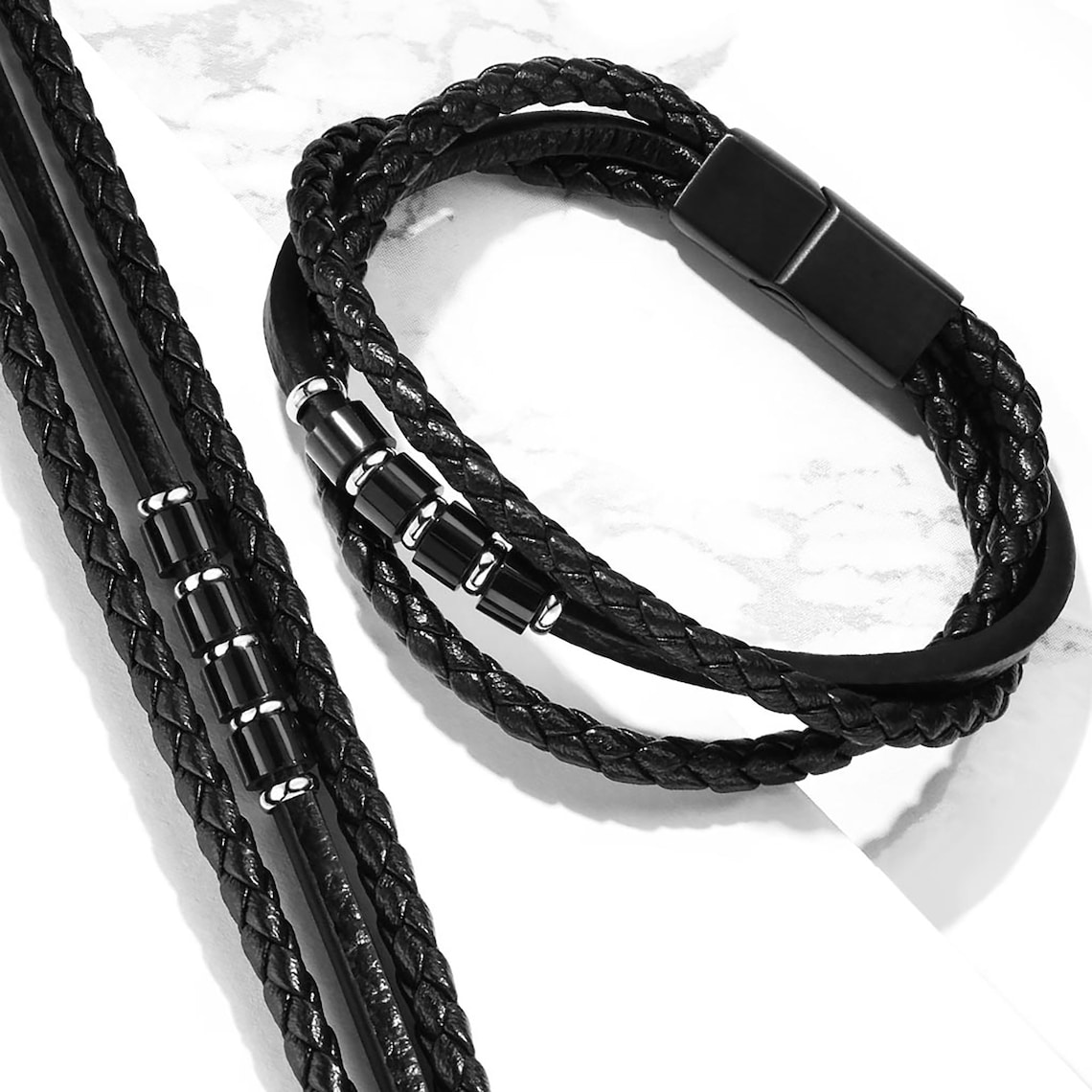 Mens Leather Bracelet Black Leather Bracelet Men Leather - Etsy UK