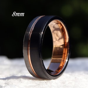 Men's Unique Wedding Band, Black & Silver Brushed Rose Gold Tungsten Ring, Mens Wedding Ring, Men Engagement Ring, Black Tungsten Ring image 5