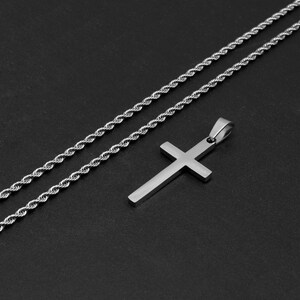 Men's Cross Necklace, Silver Cross Necklace for Men, Men Small Cross Necklace, Large Cross Necklace, Silver Cross Pendant with Rope Chain image 4