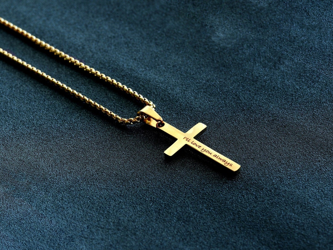 Personalized Cross Necklace, Engraved Necklace, Men's Cross Necklace