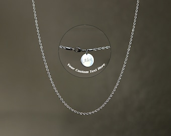 3mm Stainless Steel Rope Chain Necklace, Personalized Engraved Tag