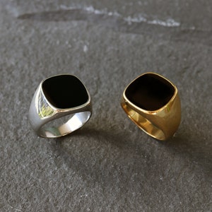 Black Signet Ring, Men's Pinky Ring, Signet Ring for Men