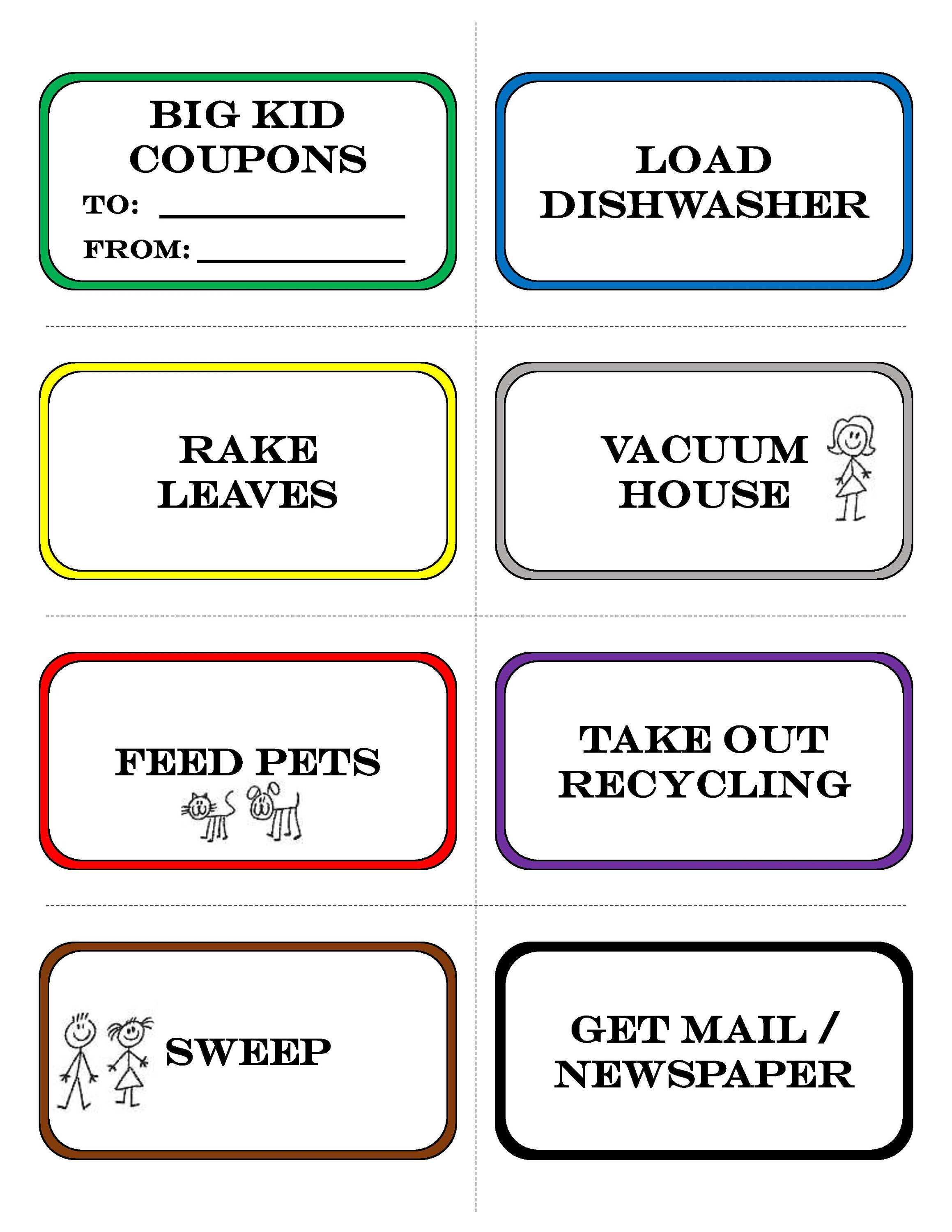 Child Household Chore Coupons Girl or Boy Anniversary or | Etsy