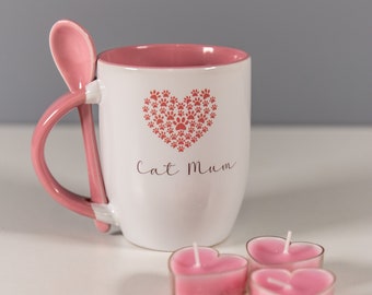 Personalized Pink Heart Mug with Spoon: Pet Mum Gift