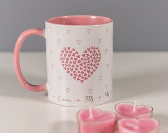 Personalized Heart Mug: Pink Handle, Custom Name Gift