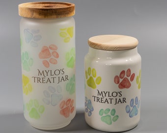 Personalized Paw Print Pet Treat Jar: Frosted Glass or Ceramic