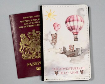 Personalized Teddy Bear Passport Cover, Girls Travel Wallet