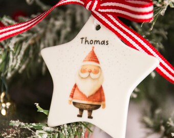 Personalized Ceramic Star Christmas Ornament, Fairy, Santa, Gnome, Boxed Gift