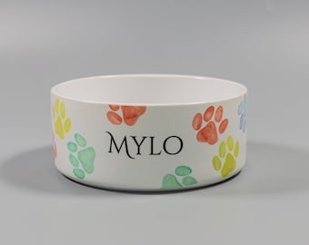 Personalized Ceramic Pet Bowl: Paw Print Design