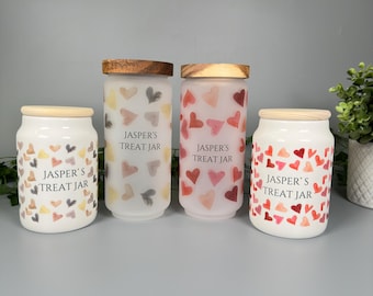 Personalized Pet Treat Jar: Frosted Glass or Ceramic Heart Print
