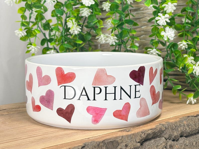 Personalized Ceramic Pet Bowl: Heart Print, Custom Dog or Cat Bowl image 4