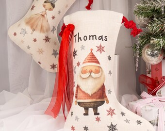 Personalized Linen Christmas Stocking: Fairy or Santa Design