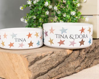 Personalized Star Print Ceramic Pet Bowl: Custom Dog Cat Bowl