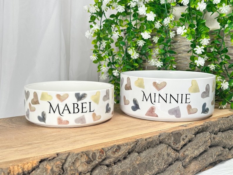 Personalized Ceramic Pet Bowl: Heart Print, Custom Dog or Cat Bowl image 2