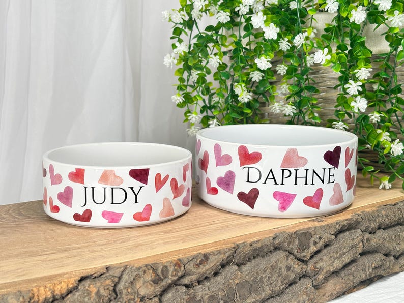 Personalized Ceramic Pet Bowl: Heart Print, Custom Dog or Cat Bowl image 3