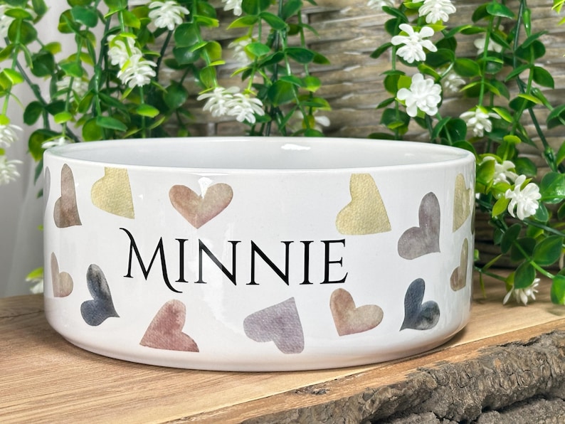Personalized Ceramic Pet Bowl: Heart Print, Custom Dog or Cat Bowl image 5