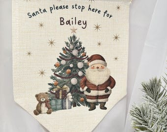 Personalised Christmas Santa Claus scene Stop Sign/Flag/Pennant/door Hanger.