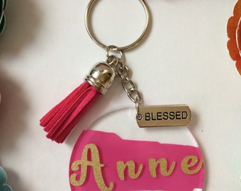 Crocheted 3D and flat letters school jumpers labels keyring