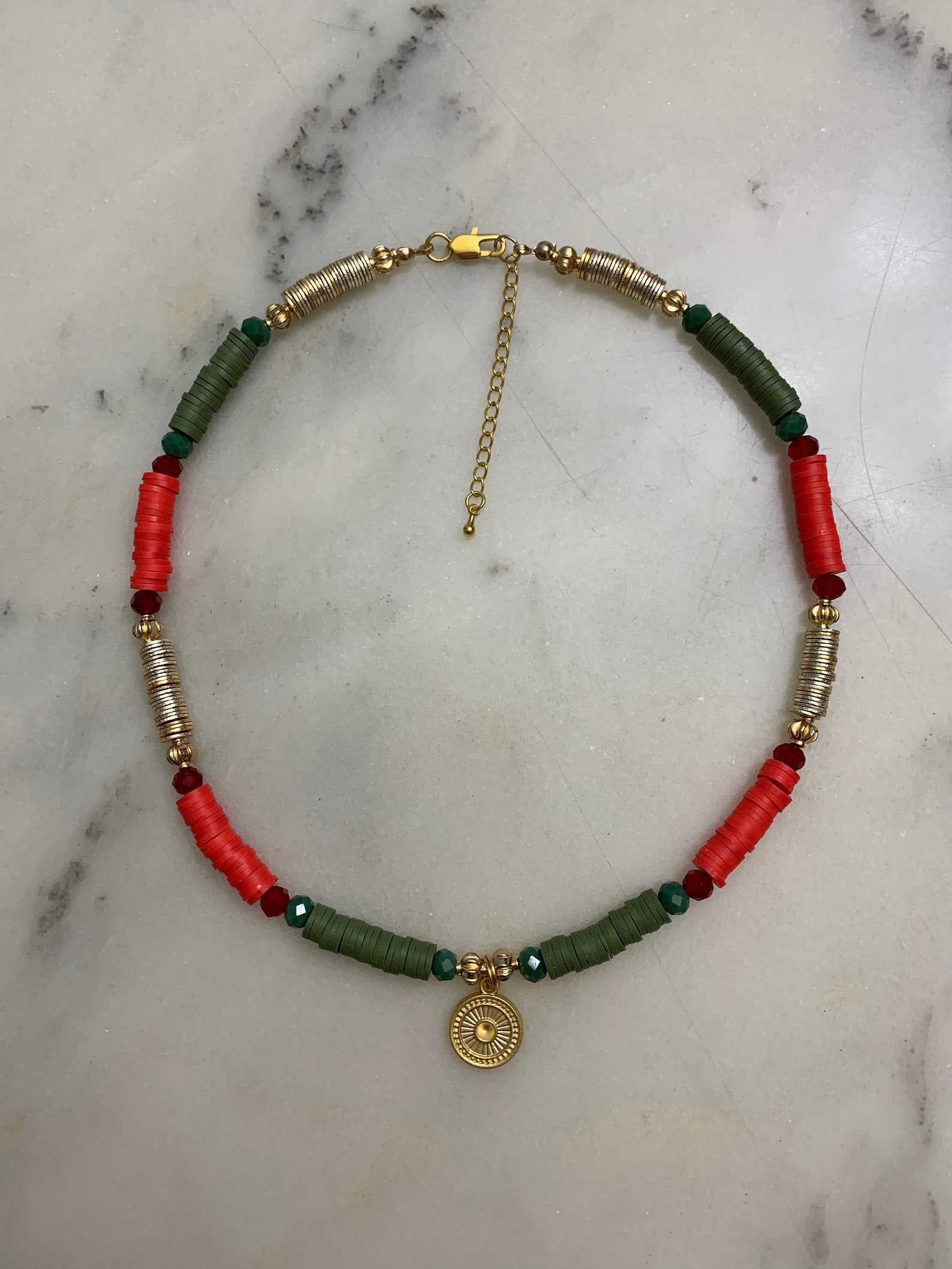 Gold Circle Medallion Beaded Necklace Etsy