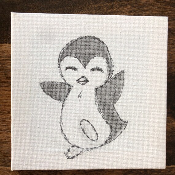 Mini Art Canvas Art Pencil Sketch Penguin Baby Animals - Etsy