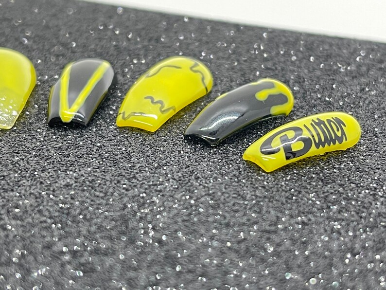 BTS Nails Butter Press on Nails BTS Inspired Nails Black Etsy