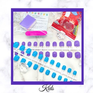 Kids press on nails, party favors, dress up accessories, fake glue on tips, birthday gift set, graduation nails, sticky tabs, gifts for her
