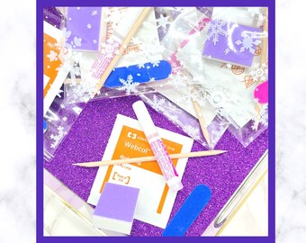 Nail glue for nails, fake nail adhesive, repair travel pack, reusable sticky tabs for kids, files, fake glue on nail kit